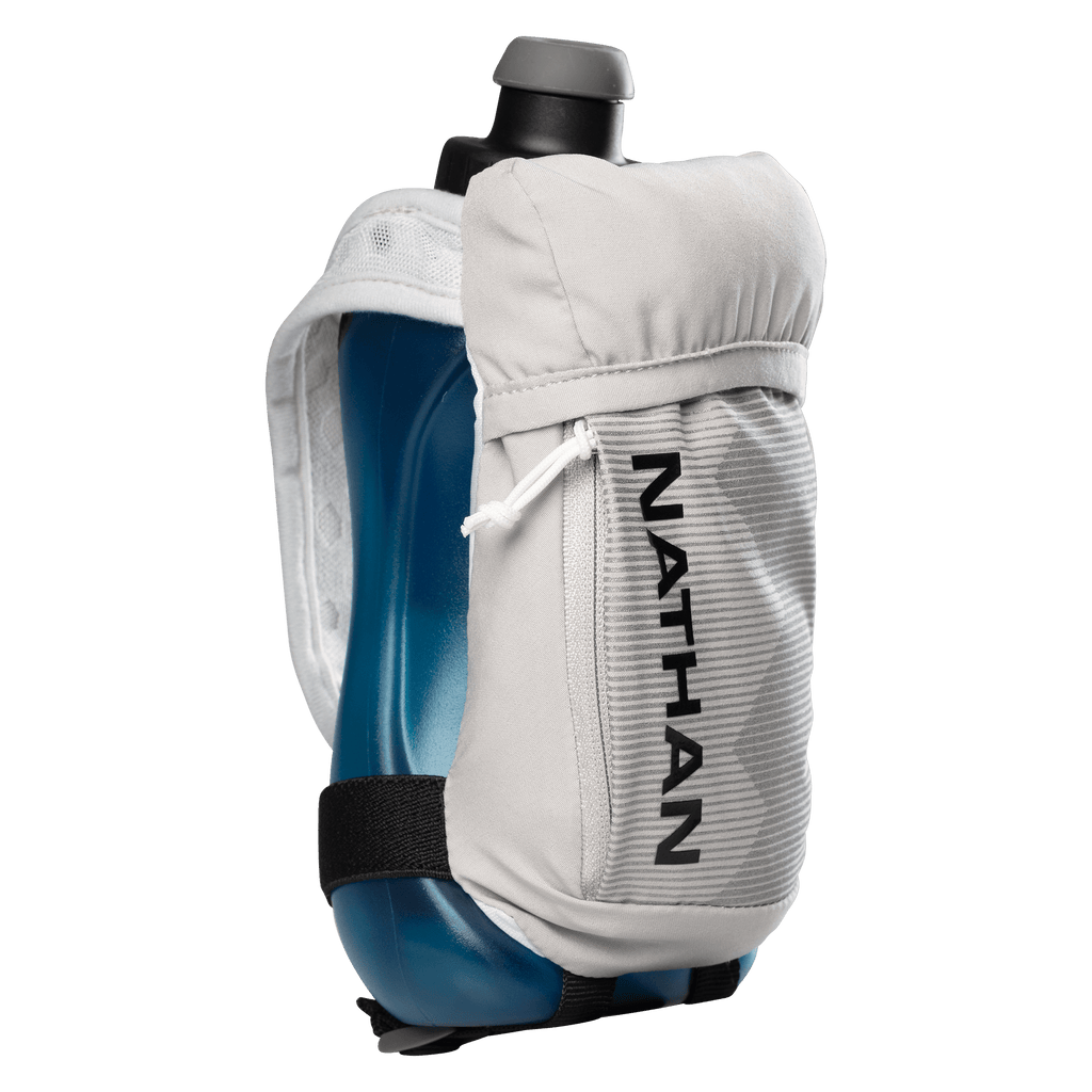 Nathan Sports 14oz Exoshot Lite Handheld Soft Flask with Bite Top -  Black/Reflective Silver